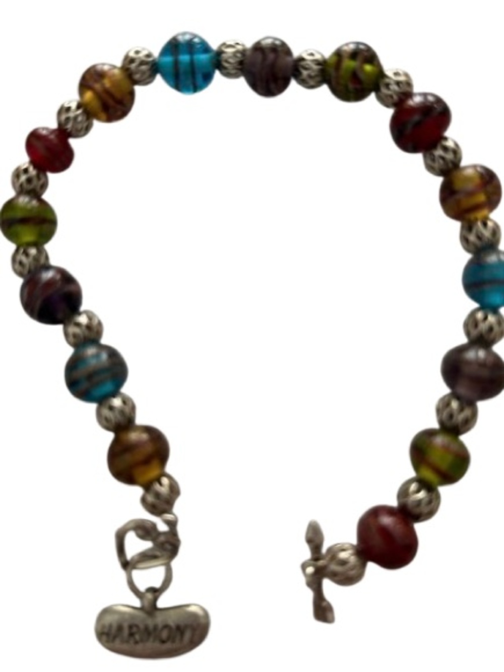 Multicolor Glass Bead Bracelet with 'Harmony' Charm